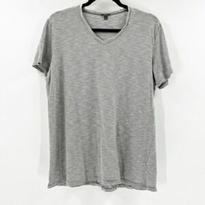 Vince Gray Striped V Neck‎ Short Sleeve Cotton T Shirt Top Women L